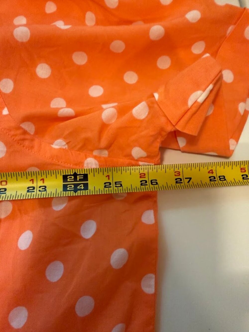 Women's Orange and White Polka Dot Short-Sleeve Cotton Button-Down Shirt - 3x - Picture 9 of 16